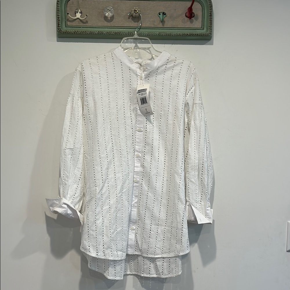 THAKOON White Vogue resort-wear Button-Up Shirt with Eyelet Design large new